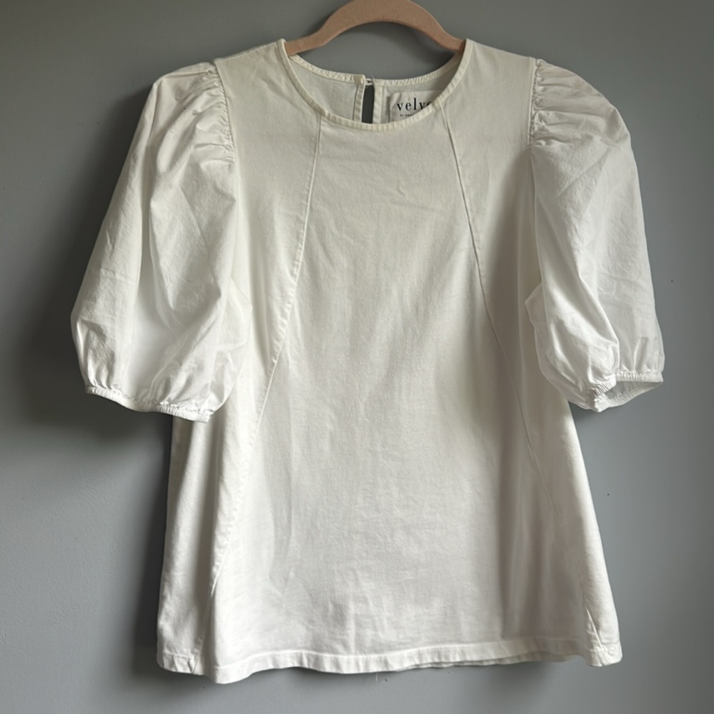 Velvet By Graham + Spencer for Anthropologie White Puffed Sleeve Top